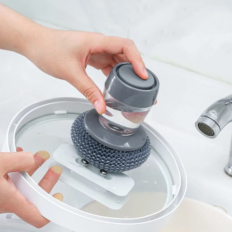 "Push-Type Kitchen Soap Dispensing Palm Brush Cleaner"