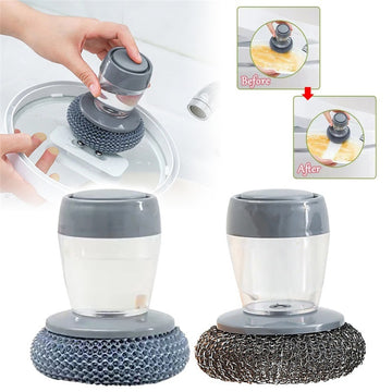 "Push-Type Kitchen Soap Dispensing Palm Brush Cleaner"