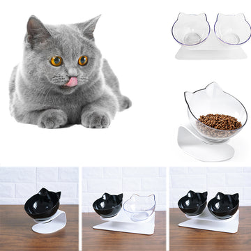 "Double Cat Food Bowl with Cervical Vertebra Protection"