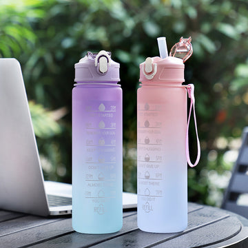 "Portable Large Capacity Sports Water Bottle with Scale and Straw"